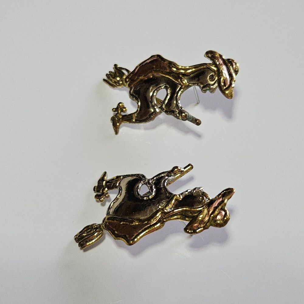 Artisan Mixed Metal Halloween Witch On A Broom Earrings - Picture 10 of 14